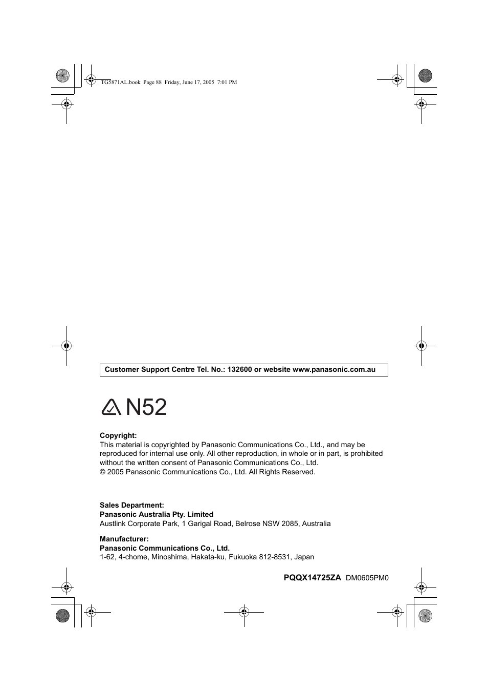 Panasonic KX-TG5871AL User Manual | Page 88 / 88