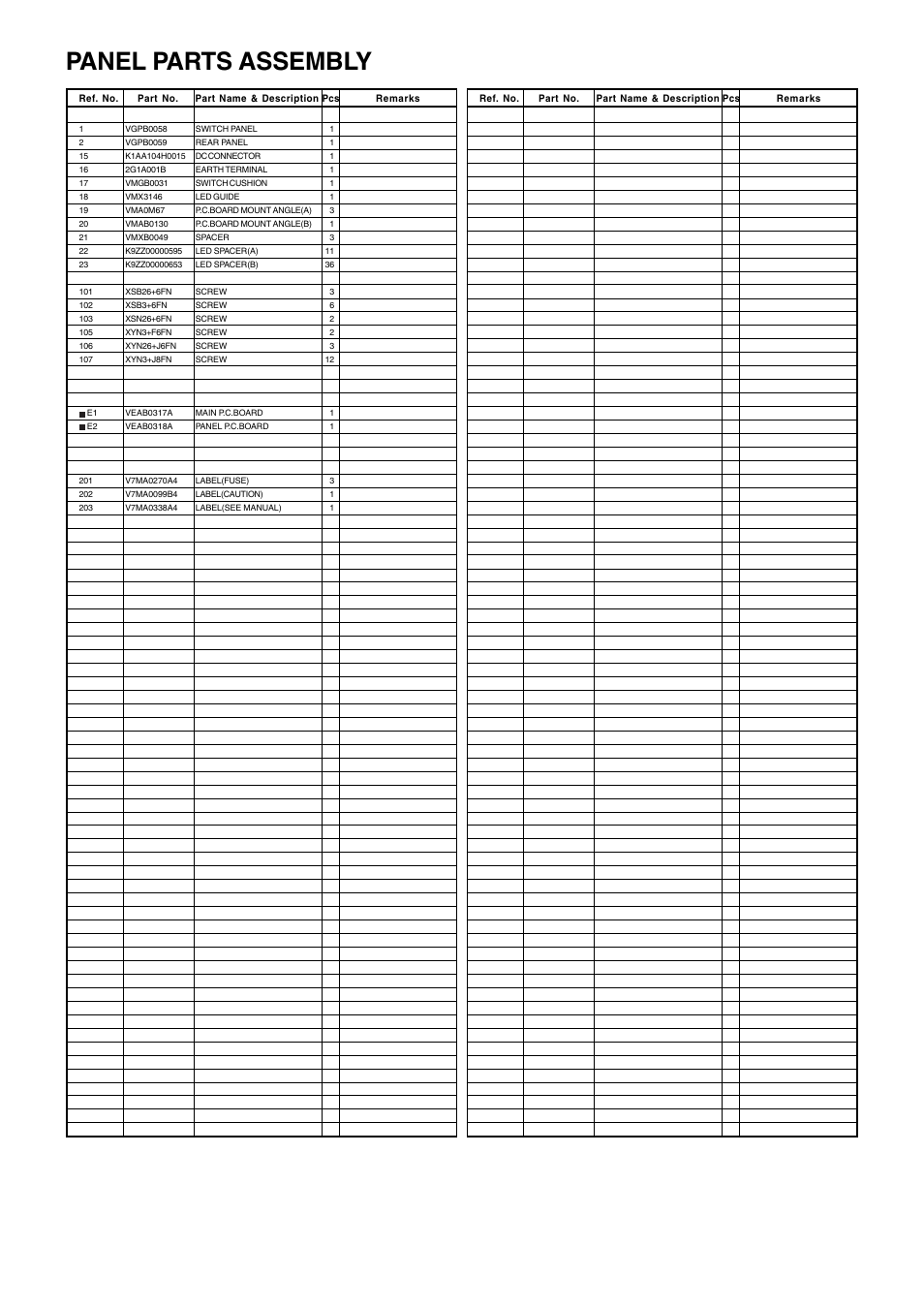List, Panel parts assembly, Prt-4 | Panasonic AW-RP655N User Manual | Page 5 / 16