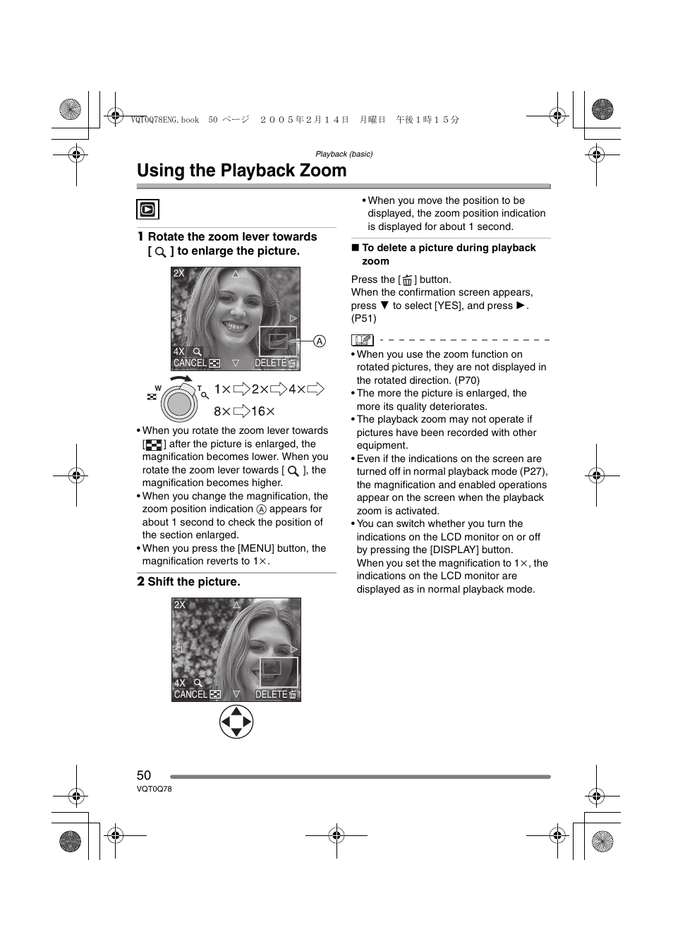 Using the playback zoom | Panasonic DMC-LS1GN User Manual | Page 50 / 104