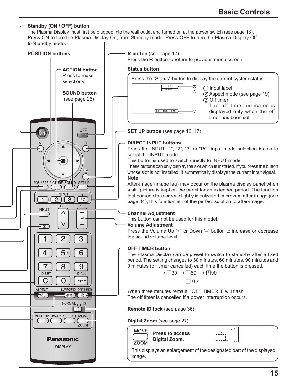 15 basic controls | Panasonic TH-50PF9UK User Manual | Page 15 / 48