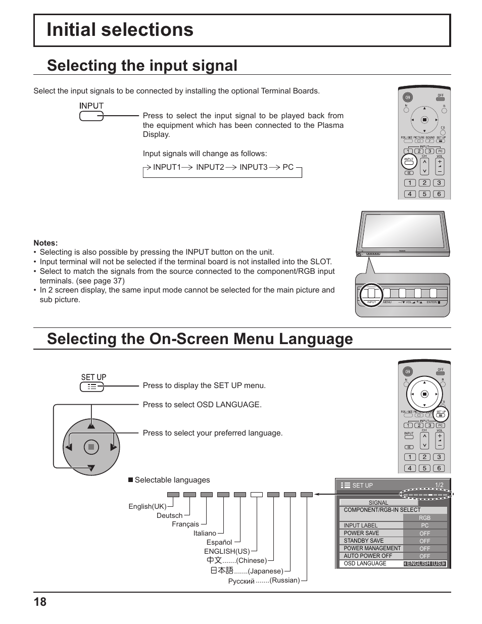 Initial selections | Panasonic TH-50PF9UK User Manual | Page 18 / 48