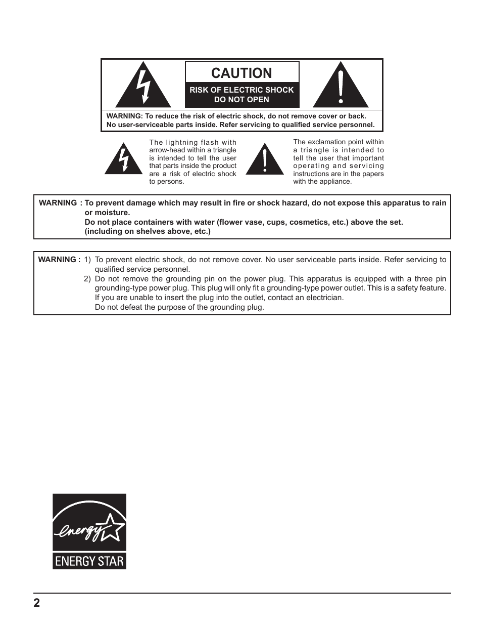 Caution | Panasonic TH-50PF9UK User Manual | Page 2 / 48