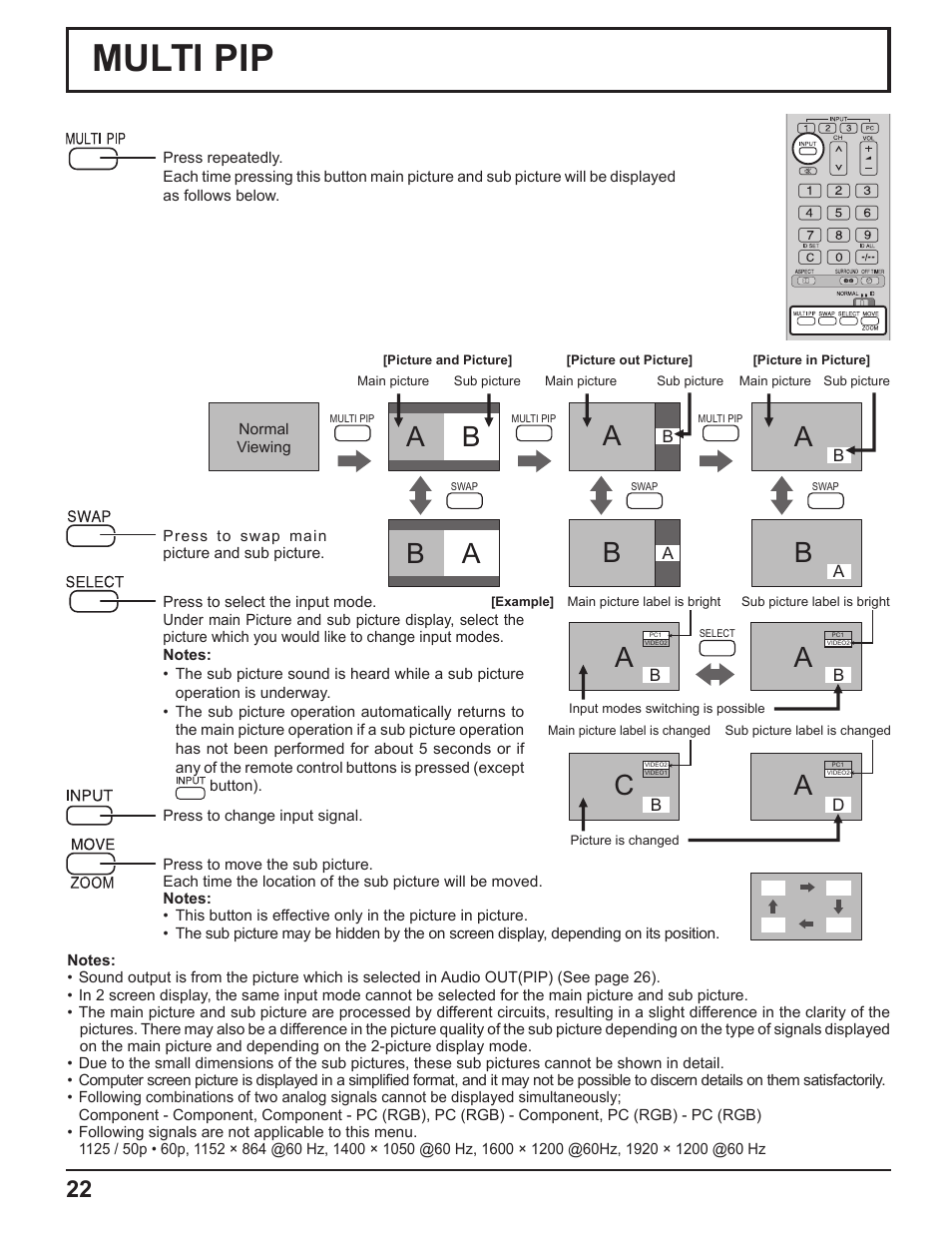 Multi pip, Ab a, Ba b | Panasonic TH-50PF9UK User Manual | Page 22 / 48
