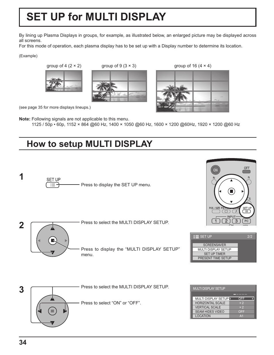 Set up for multi display, How to setup multi display | Panasonic TH-50PF9UK User Manual | Page 34 / 48