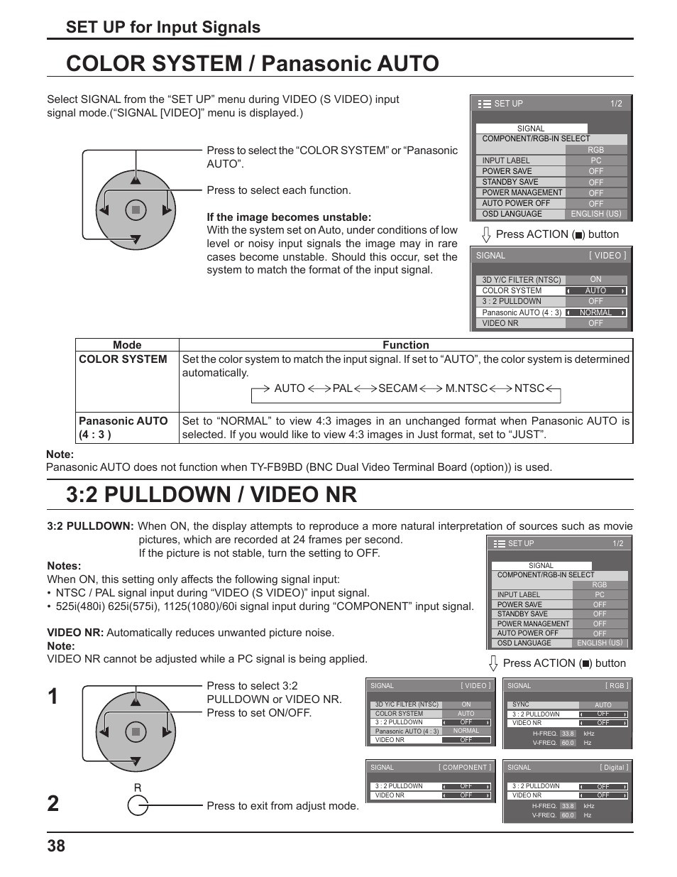 Set up for input signals | Panasonic TH-50PF9UK User Manual | Page 38 / 48