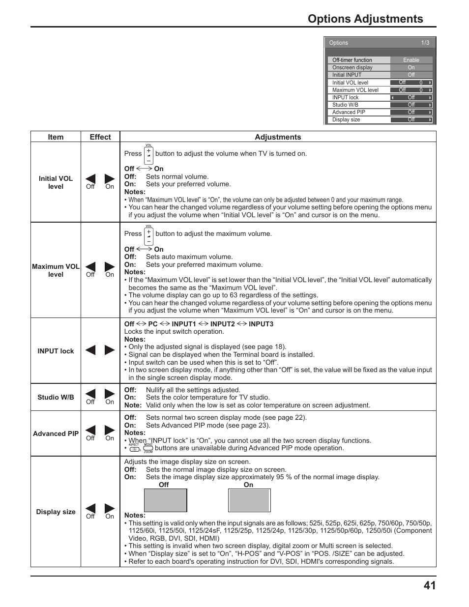Options adjustments | Panasonic TH-50PF9UK User Manual | Page 41 / 48