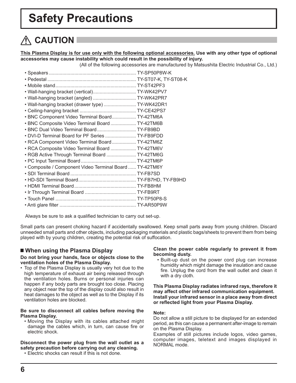 Safety precautions, Caution | Panasonic TH-50PF9UK User Manual | Page 6 / 48