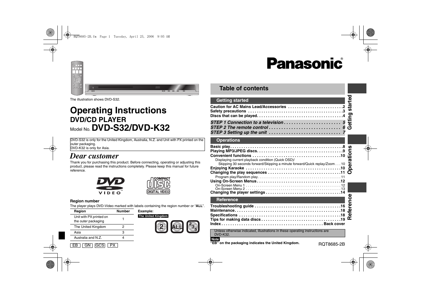 Panasonic DVD-K32 User Manual | 20 pages