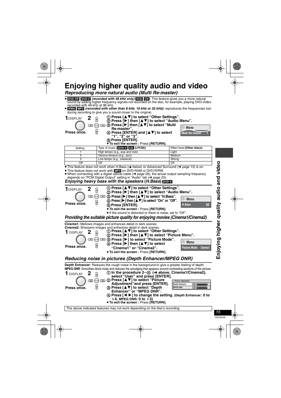 Enjoying higher quality audio and video, Enj o ying hi gher quali ty audi o and vi deo | Panasonic DVD-LS91 User Manual | Page 15 / 32