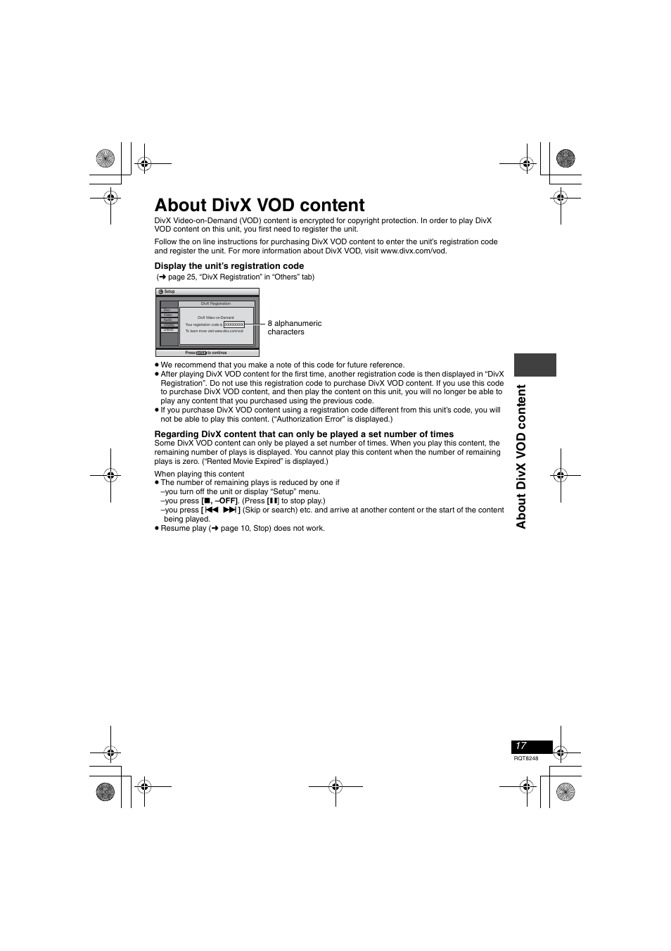About divx vod content | Panasonic DVD-LS91 User Manual | Page 17 / 32