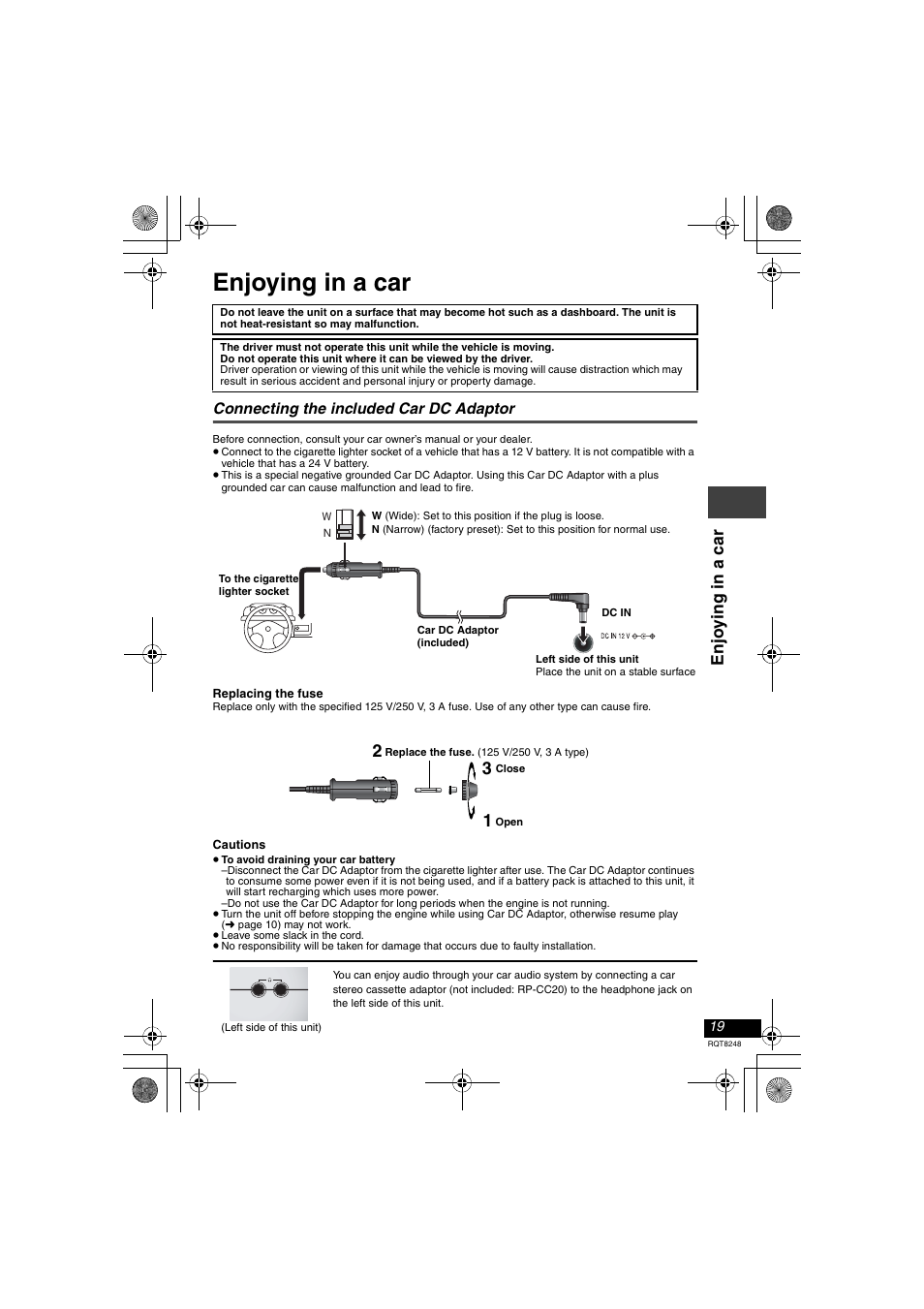 Enjoying in a car, Enj o y ing in a car | Panasonic DVD-LS91 User Manual | Page 19 / 32
