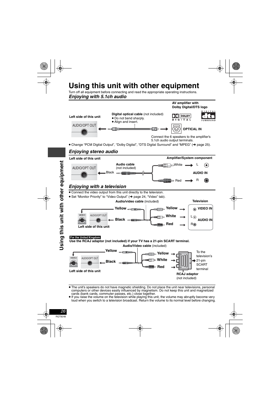 Using this unit with other equipment, Usi ng t h is uni t wit h ot her equi pm e n t | Panasonic DVD-LS91 User Manual | Page 26 / 32