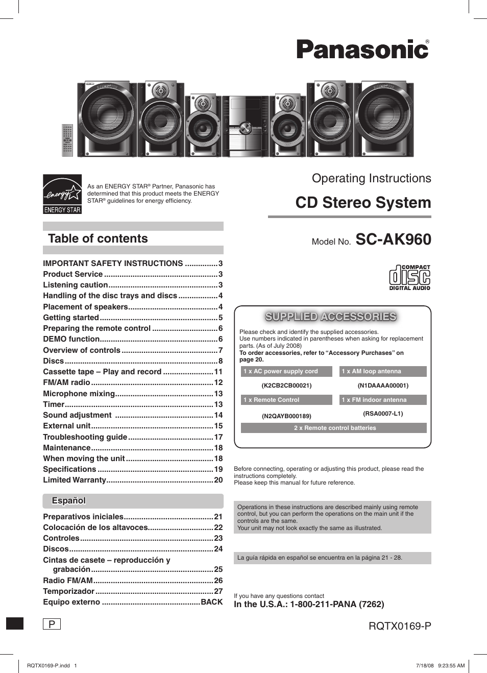 Panasonic SC-AK960 User Manual | 28 pages