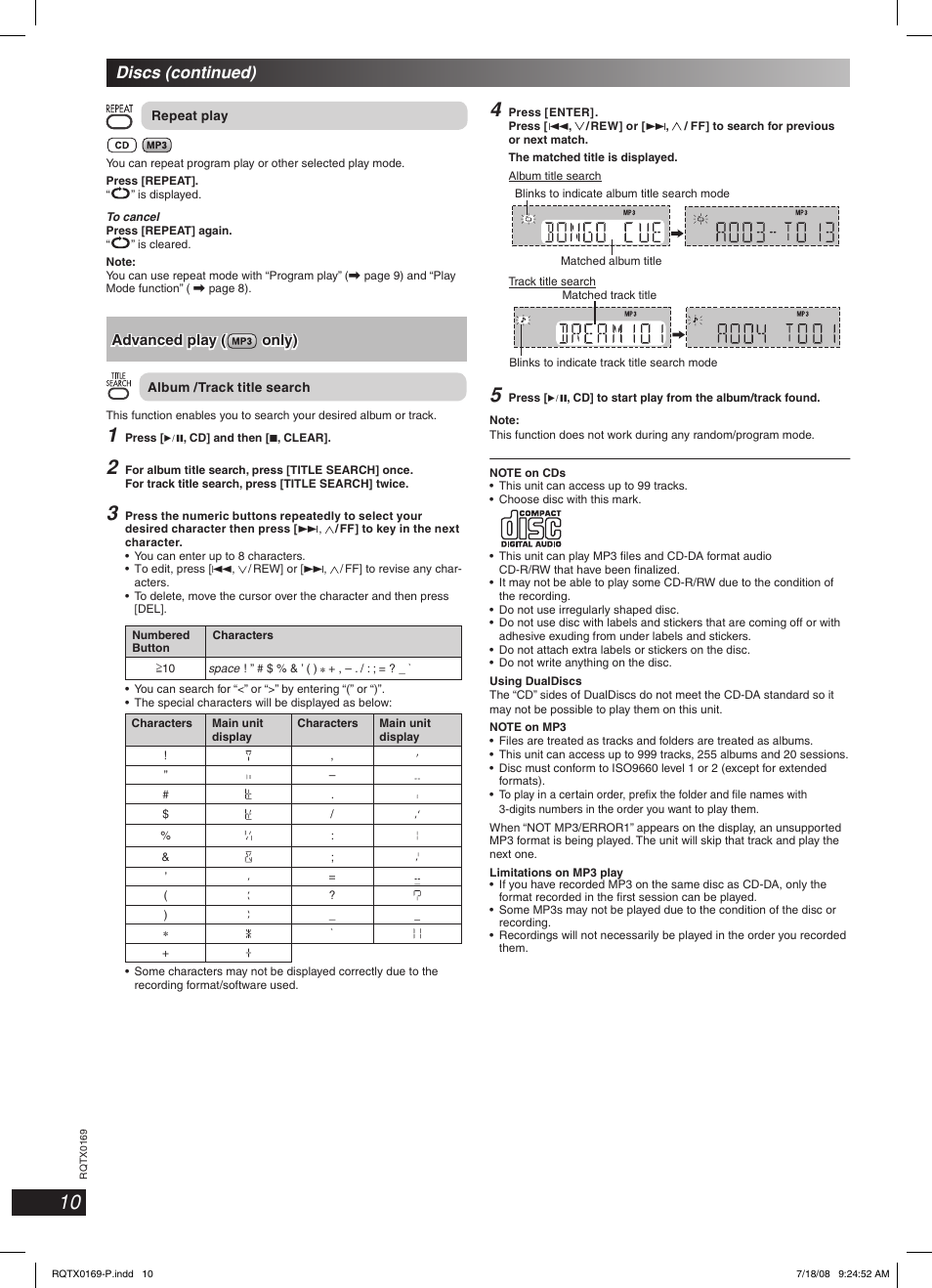 Discs (continued) | Panasonic SC-AK960 User Manual | Page 10 / 28