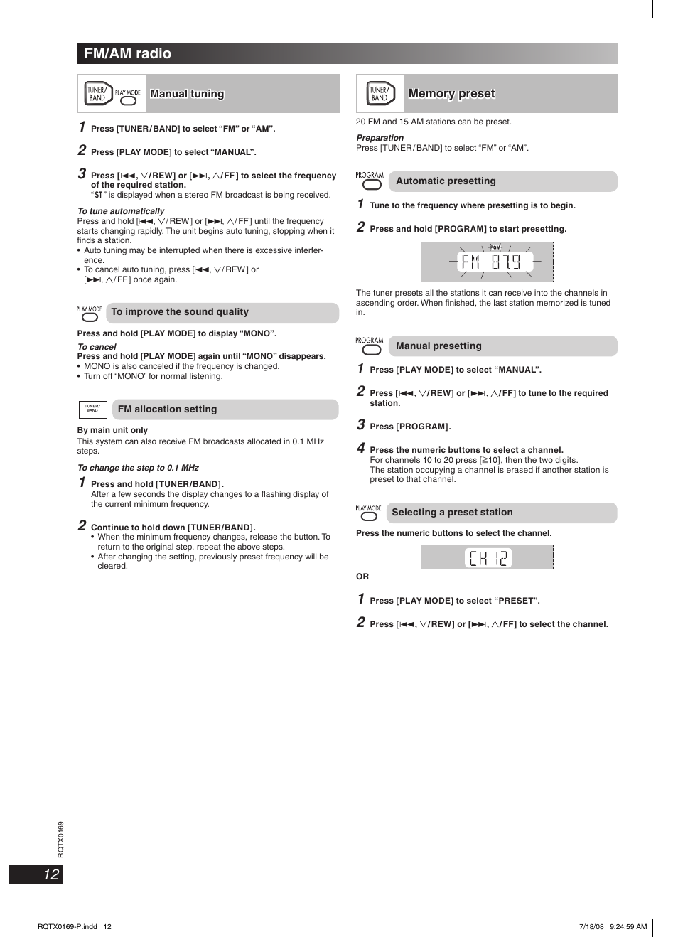 Fm/am radio | Panasonic SC-AK960 User Manual | Page 12 / 28