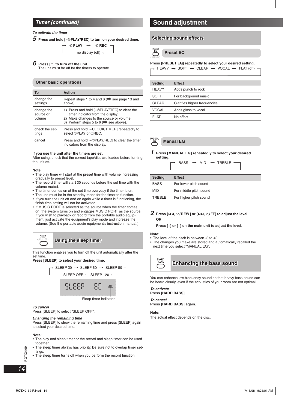 Sound adjustment, Enhancing the bass sound | Panasonic SC-AK960 User Manual | Page 14 / 28