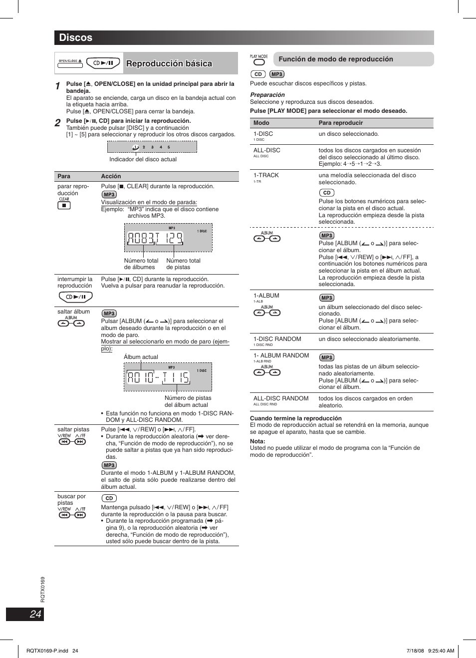 Discos, Reproducción básica | Panasonic SC-AK960 User Manual | Page 24 / 28