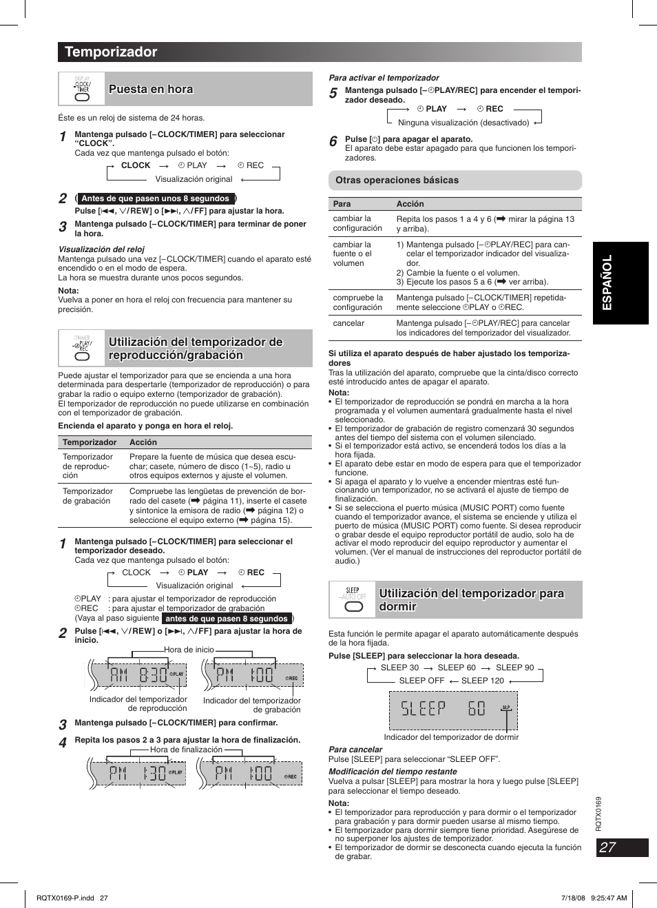 Temporizador | Panasonic SC-AK960 User Manual | Page 27 / 28