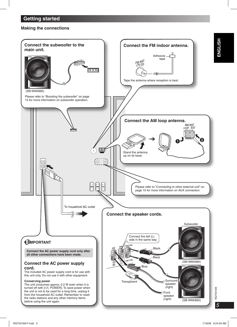 Getting started | Panasonic SC-AK960 User Manual | Page 5 / 28