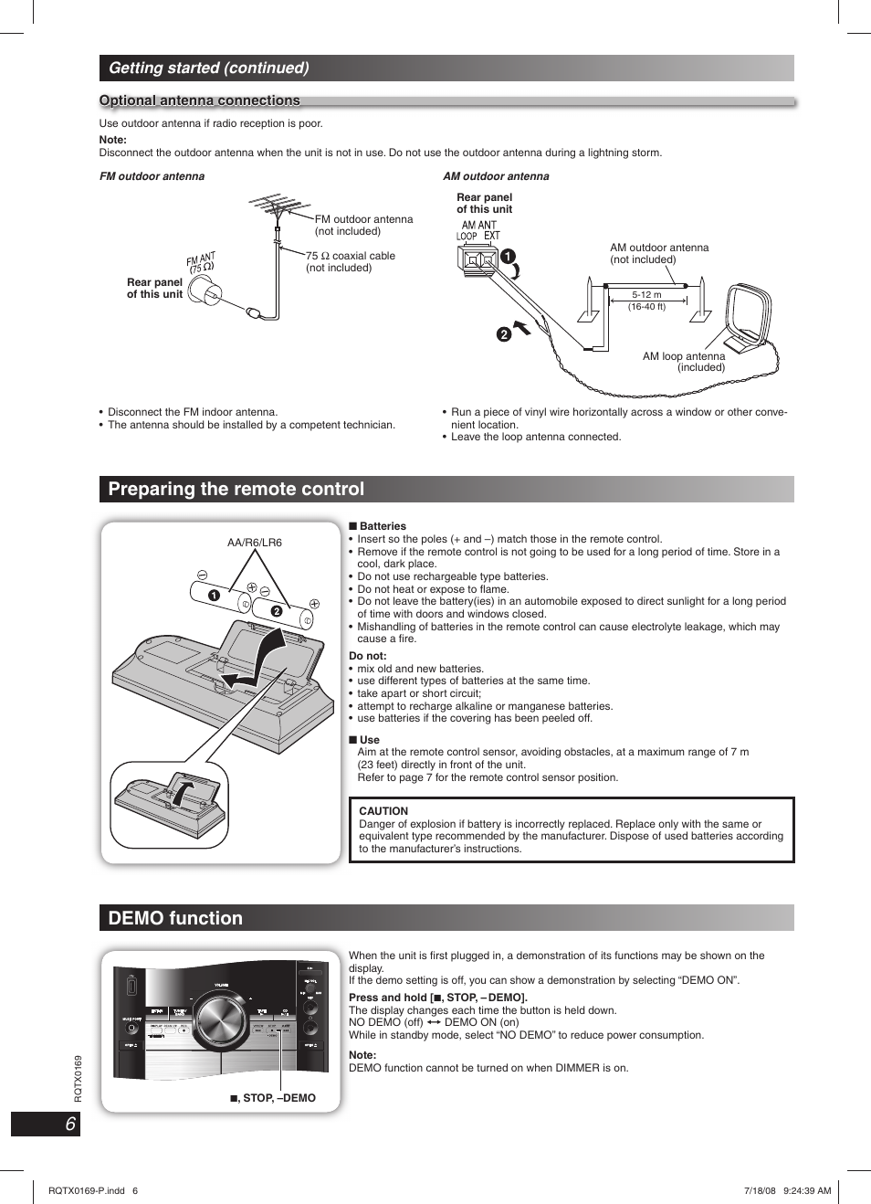 Preparing the remote control, Demo function | Panasonic SC-AK960 User Manual | Page 6 / 28