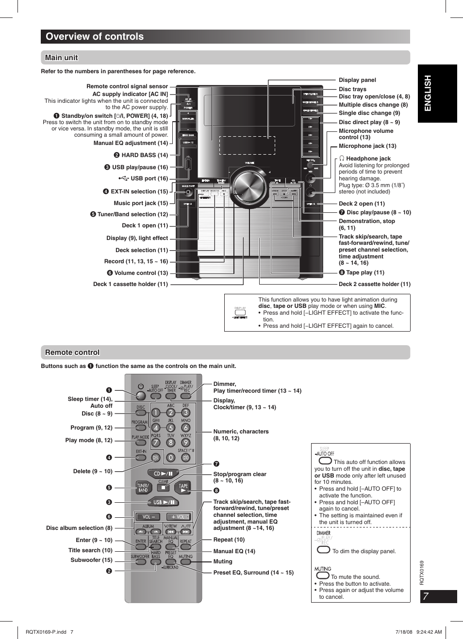 Overview of controls | Panasonic SC-AK960 User Manual | Page 7 / 28