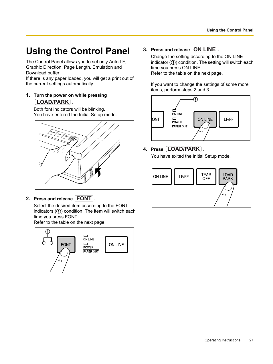 Using the control panel | Panasonic KX-P1121E User Manual | Page 27 / 43