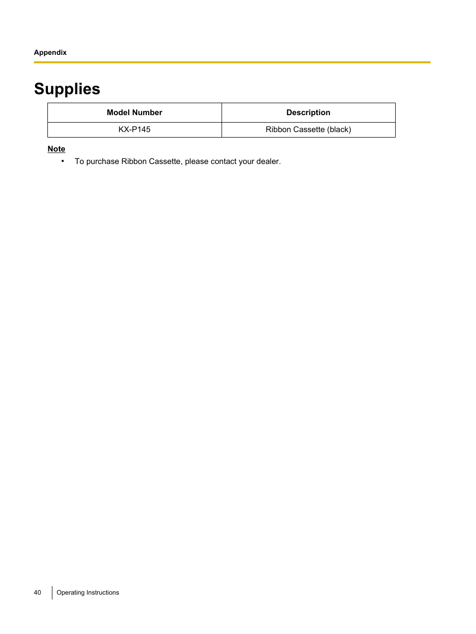 Supplies | Panasonic KX-P1121E User Manual | Page 40 / 43