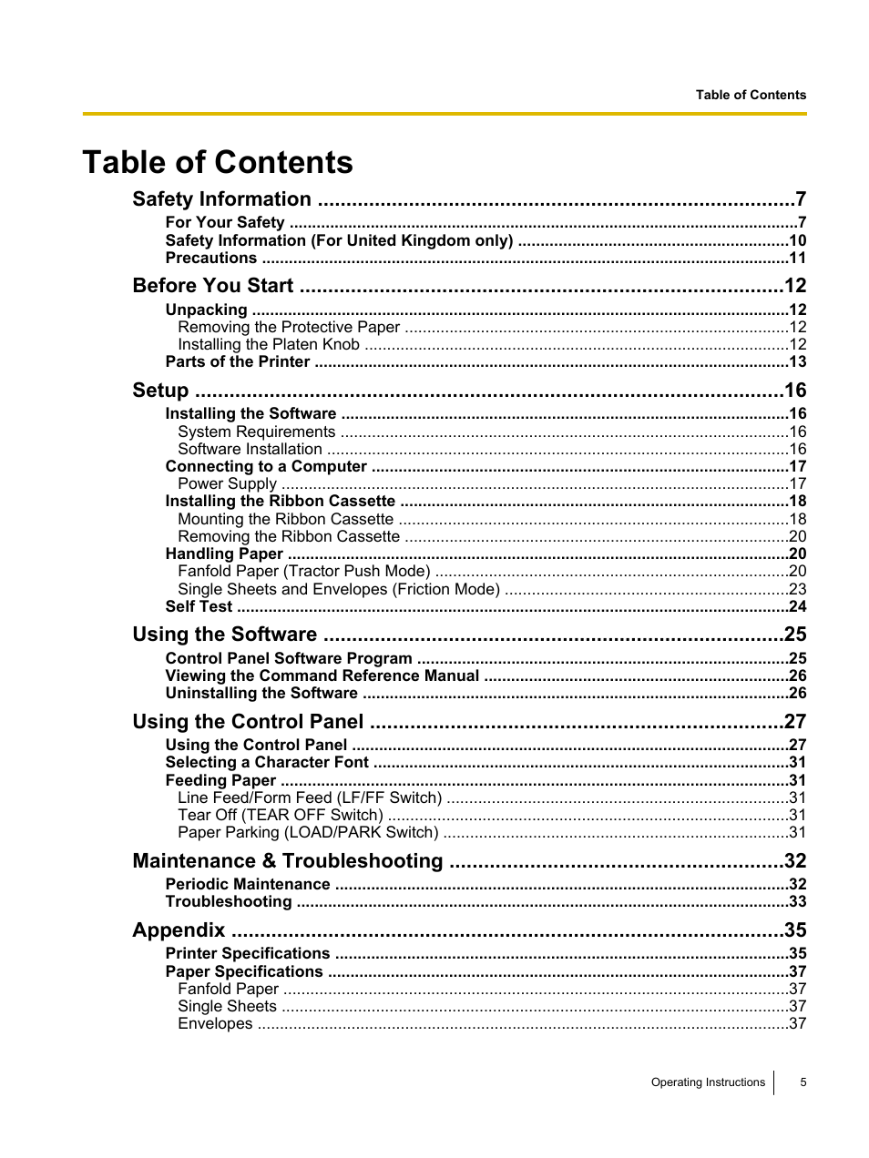 Panasonic KX-P1121E User Manual | Page 5 / 43