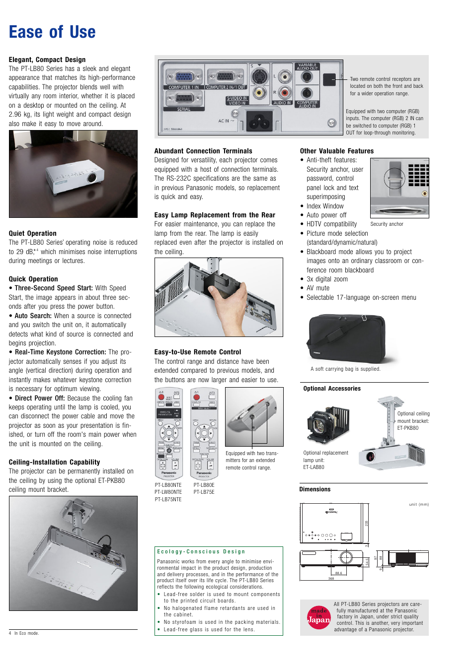 Ease of use | Panasonic PT-LB80 Series User Manual | Page 5 / 6