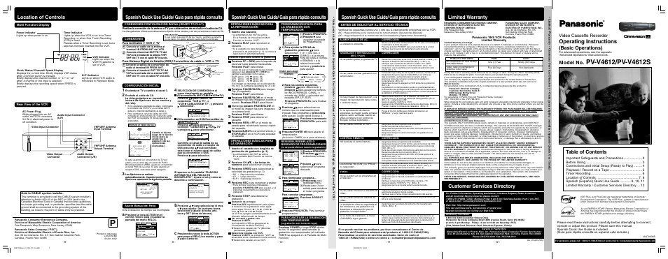 Panasonic PV-V4612 User Manual | 4 pages