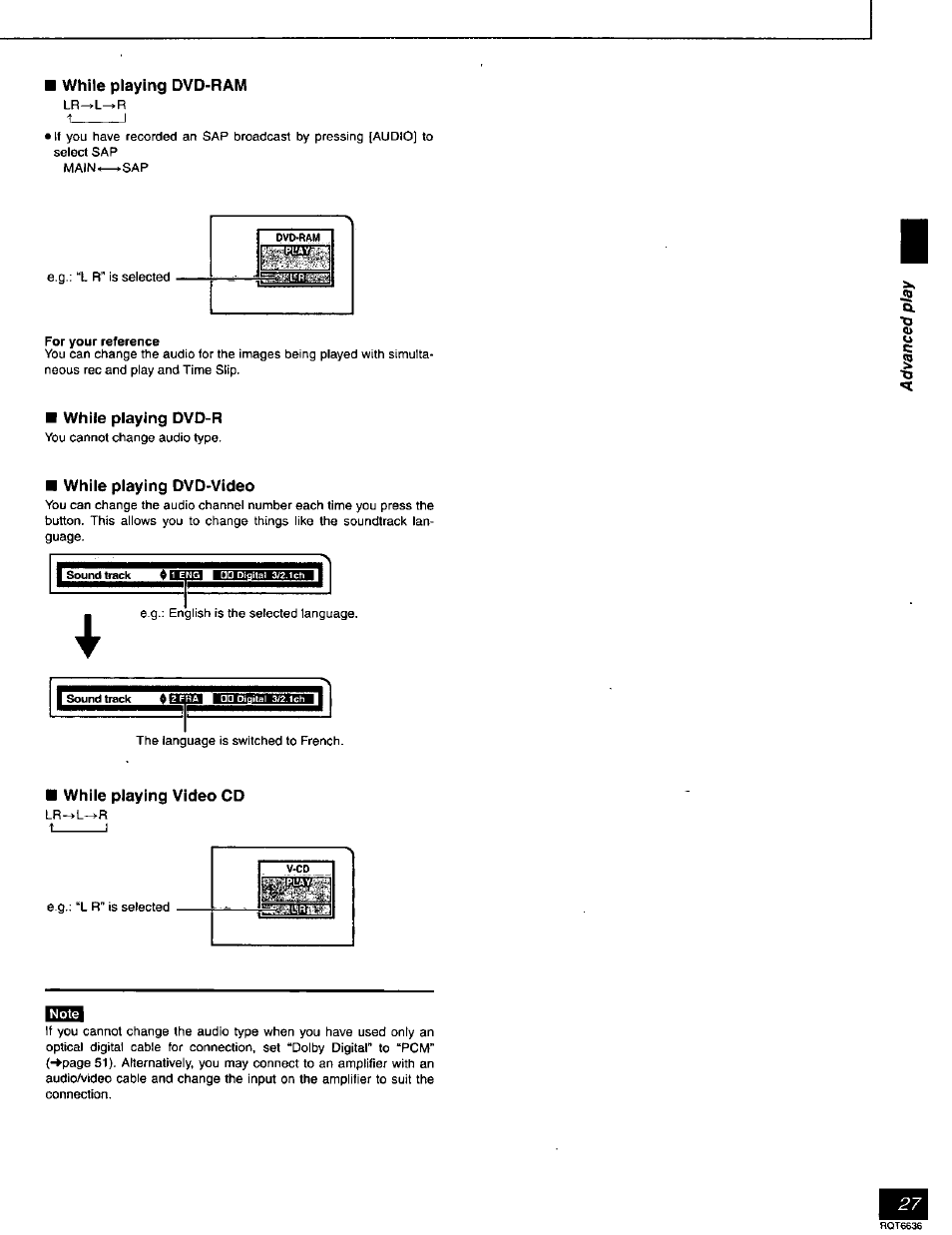 While playing dvd-ram, While playing dvd-r, While playing dvd-video | While playing video cd | Panasonic DMR-T3030 User Manual | Page 27 / 64