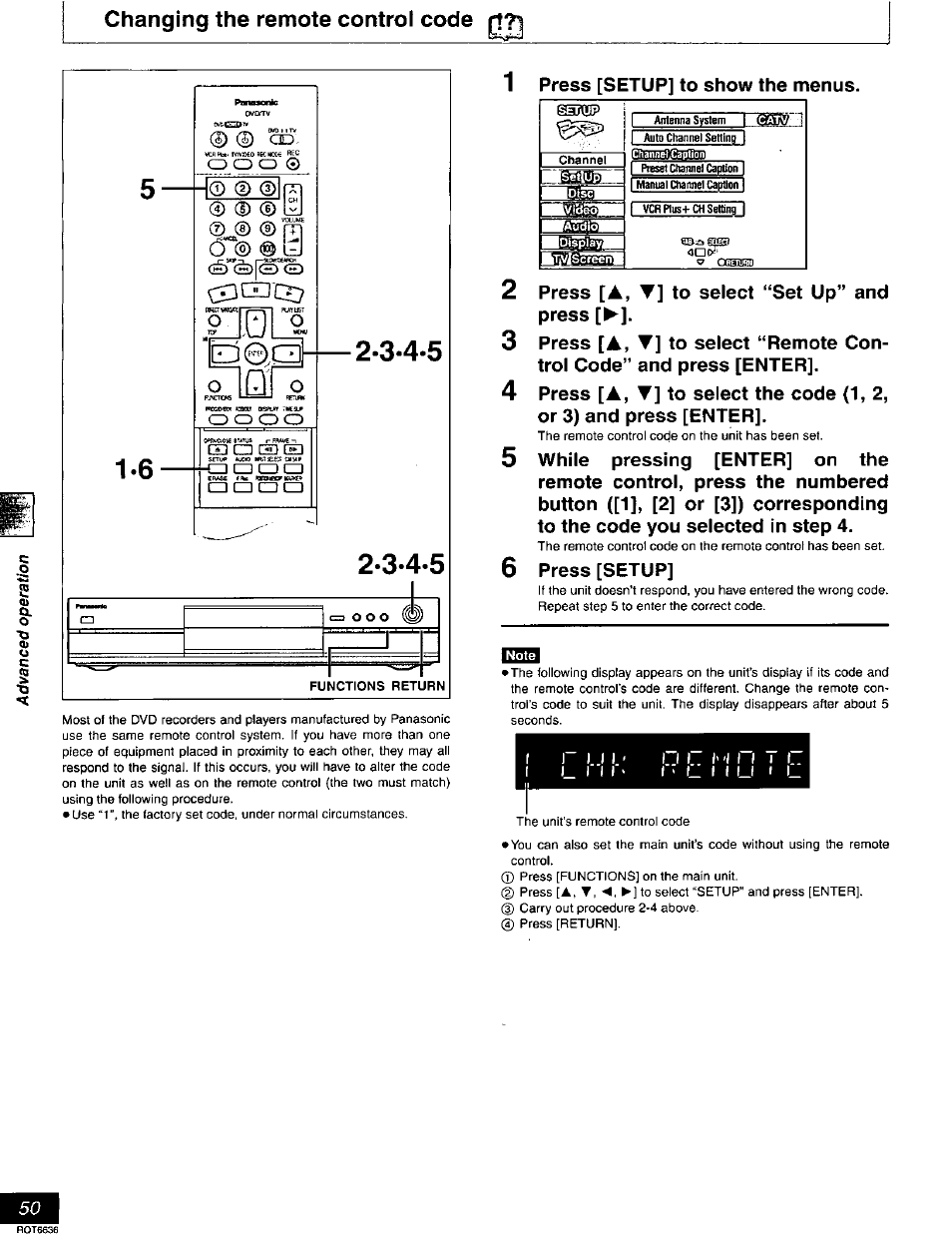 Changing the remote control code | Panasonic DMR-T3030 User Manual | Page 50 / 64