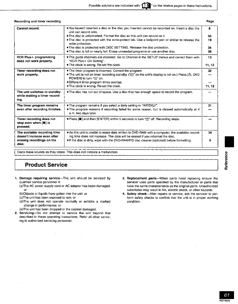 Product service | Panasonic DMR-T3030 User Manual | Page 61 / 64