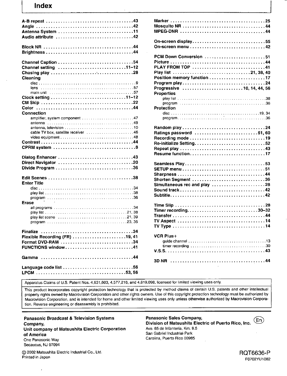 Index | Panasonic DMR-T3030 User Manual | Page 64 / 64