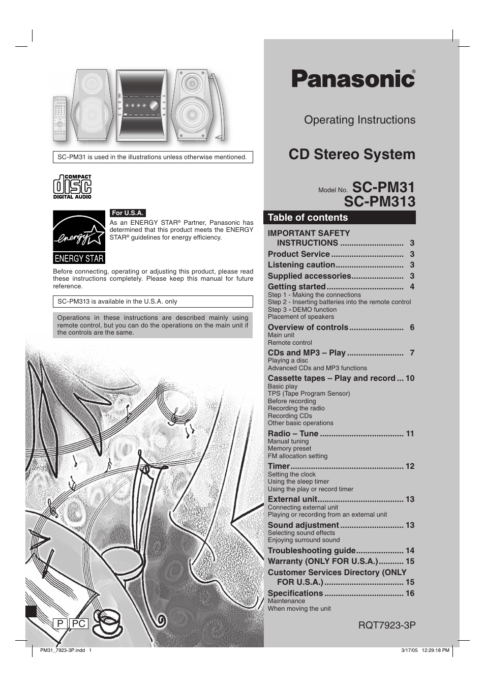 Panasonic SC-PM313 User Manual | 16 pages