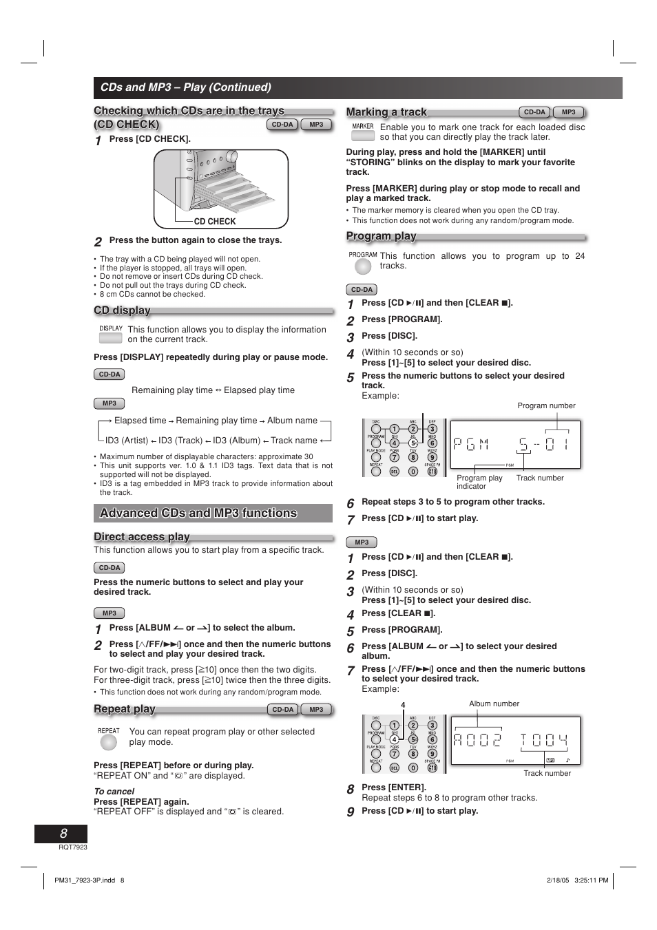 Advanced cds and mp3 functions | Panasonic SC-PM313 User Manual | Page 8 / 16