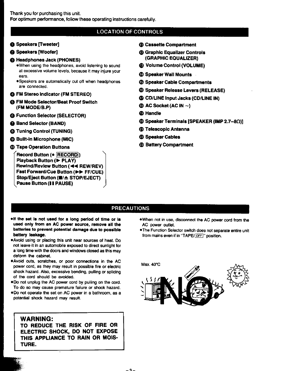 Warning | Panasonic RX-CS710 User Manual | Page 3 / 12