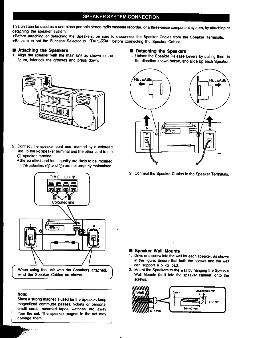 Note, Speaker system connection | Panasonic RX-CS710 User Manual | Page 5 / 12
