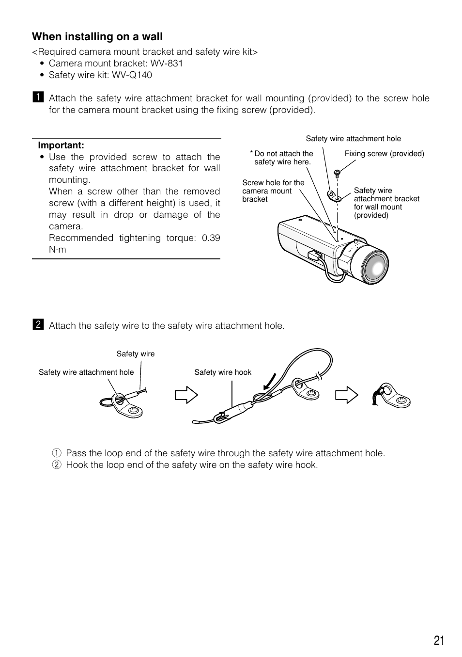 When installing on a wall | Panasonic WV-NP304 User Manual | Page 21 / 36