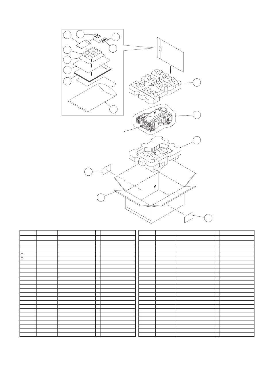 Packaging parts assembly, Ak-hc3500p, List | Packaging parts assembly (ak-hc3500p), Prt-19 | Panasonic AK-HC3500 User Manual | Page 20 / 21