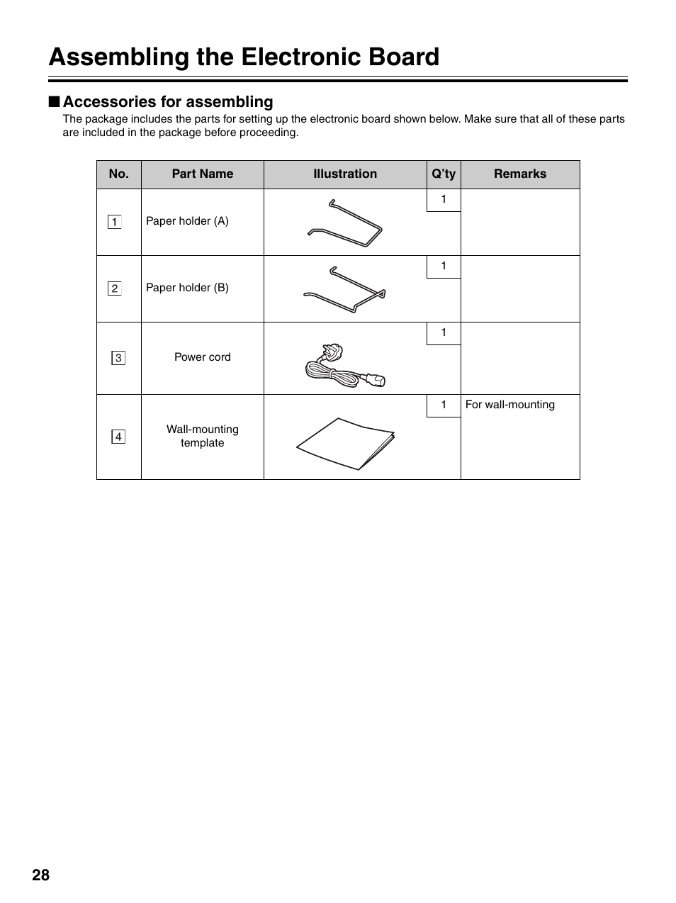 Assembling the electronic board, Accessories for assembling | Panasonic UB-7320 User Manual | Page 28 / 42