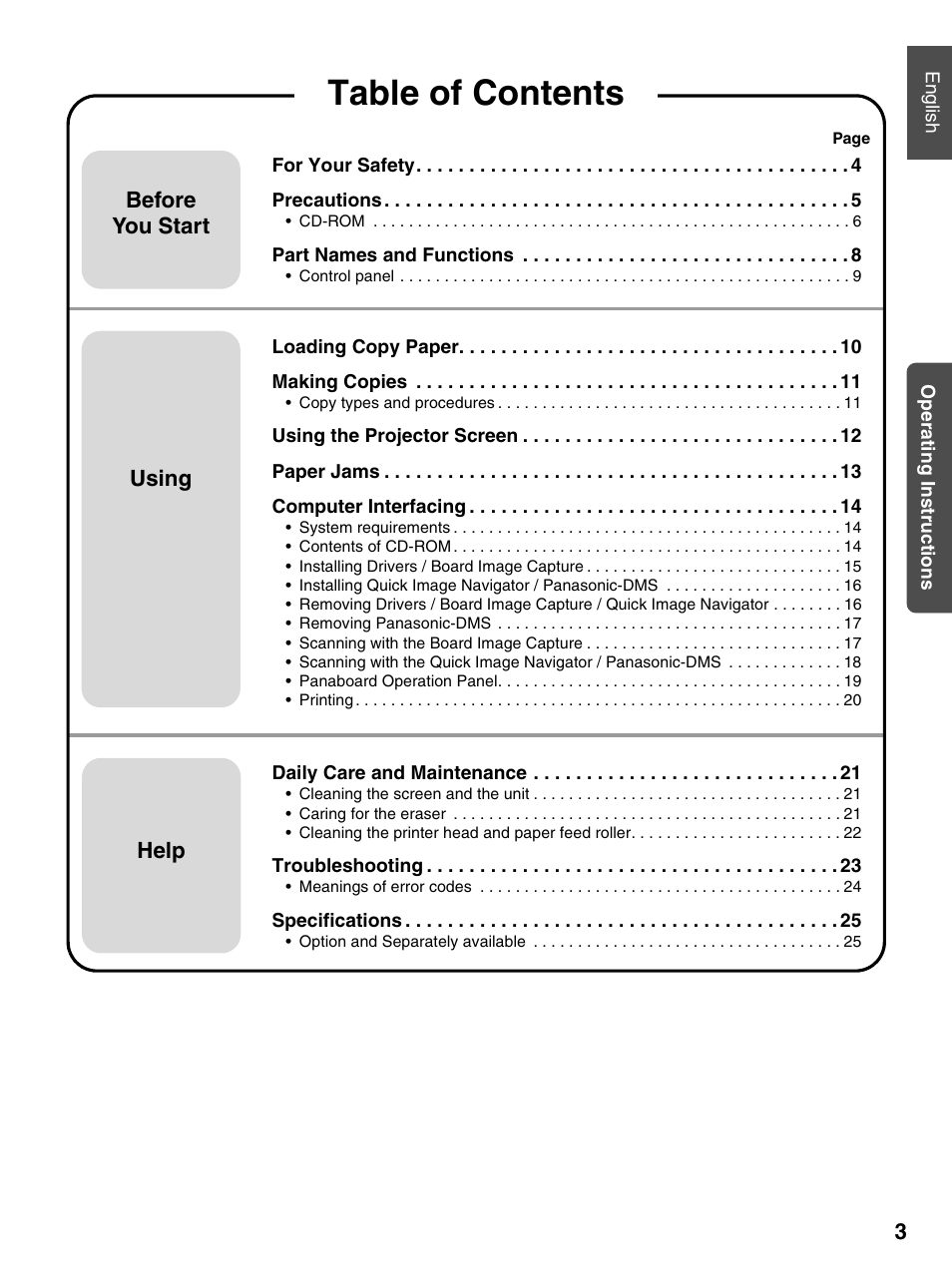 Panasonic UB-7320 User Manual | Page 3 / 42