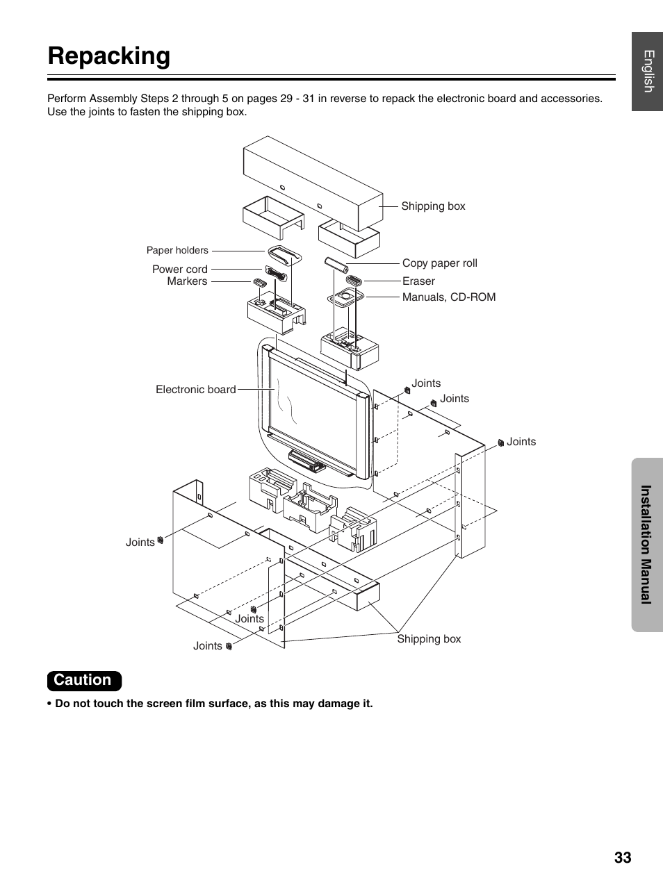 Repacking, Caution | Panasonic UB-7320 User Manual | Page 33 / 42