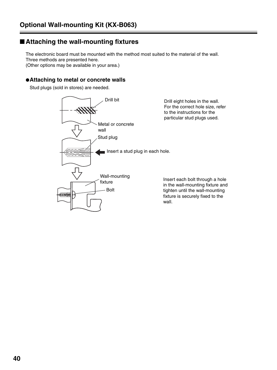 Attaching the wall-mounting fixtures | Panasonic UB-7320 User Manual | Page 40 / 42