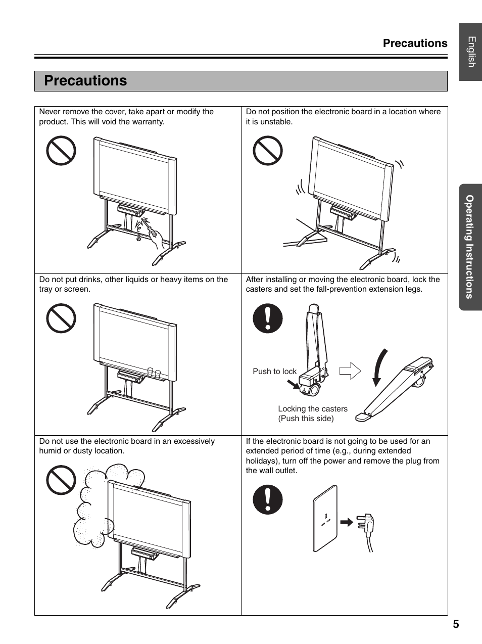 Precautions, Precautions 5 | Panasonic UB-7320 User Manual | Page 5 / 42