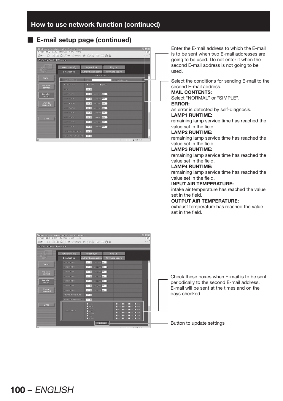 100 – english | Panasonic PT-DZ12000E User Manual | Page 100 / 128