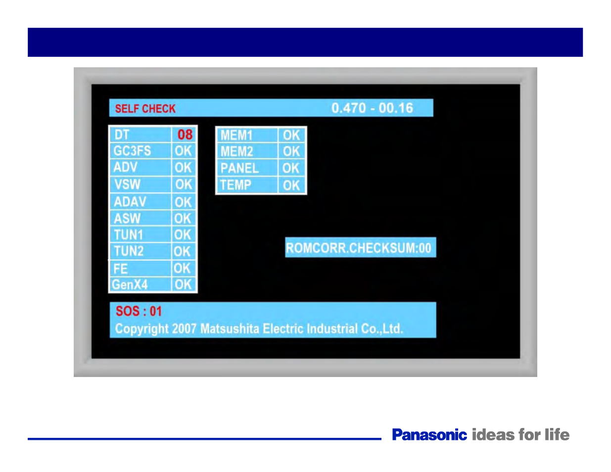 Self-check menu | Panasonic Generation Plasma Display Television User Manual | Page 90 / 98