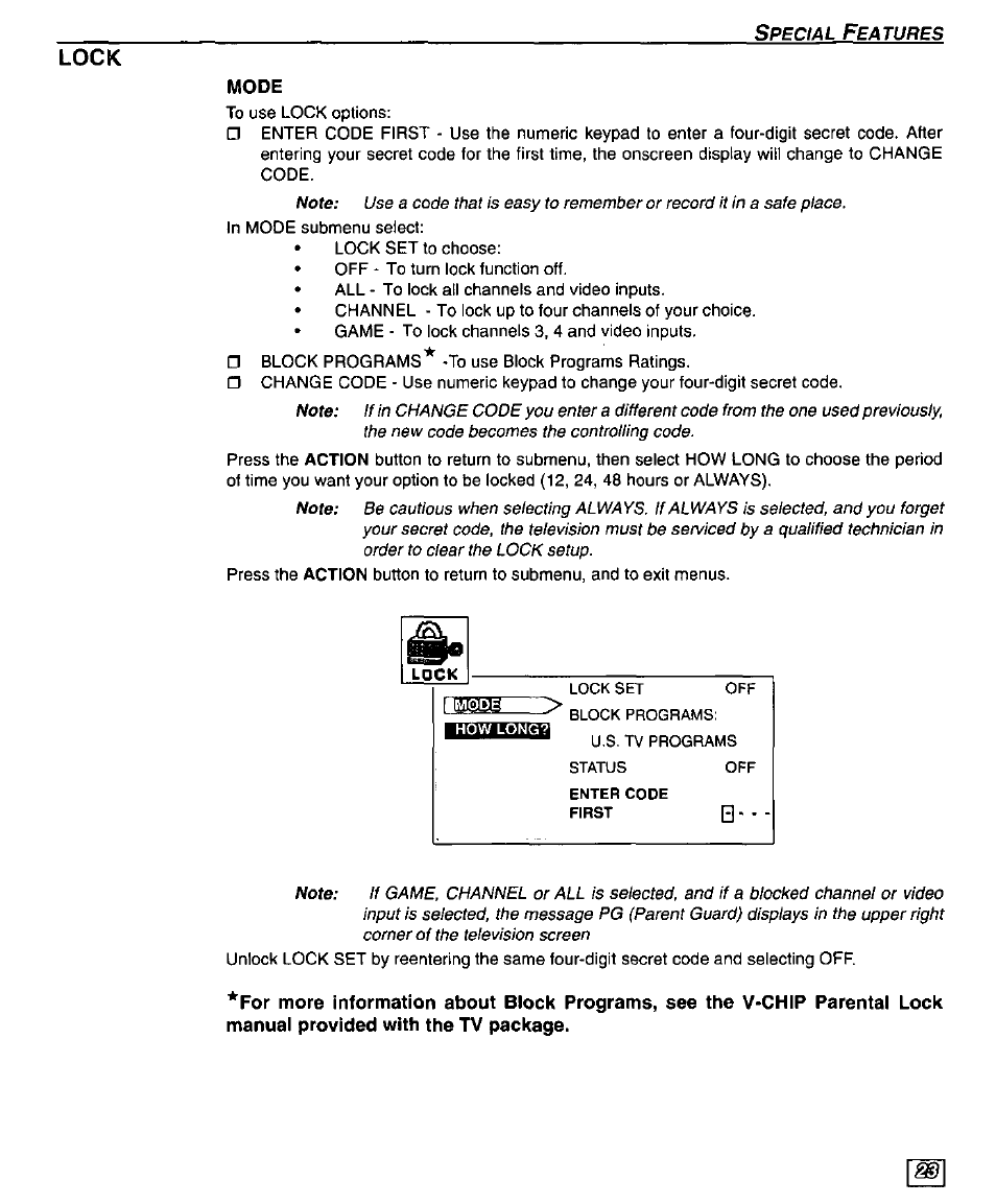 Lock, Mode | Panasonic CT-32SX30 User Manual | Page 25 / 56