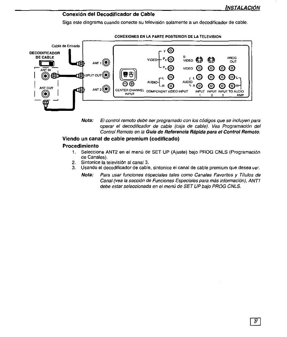 Conexión del decodifícador de cable, Procedimiento | Panasonic CT-32SX30 User Manual | Page 37 / 56