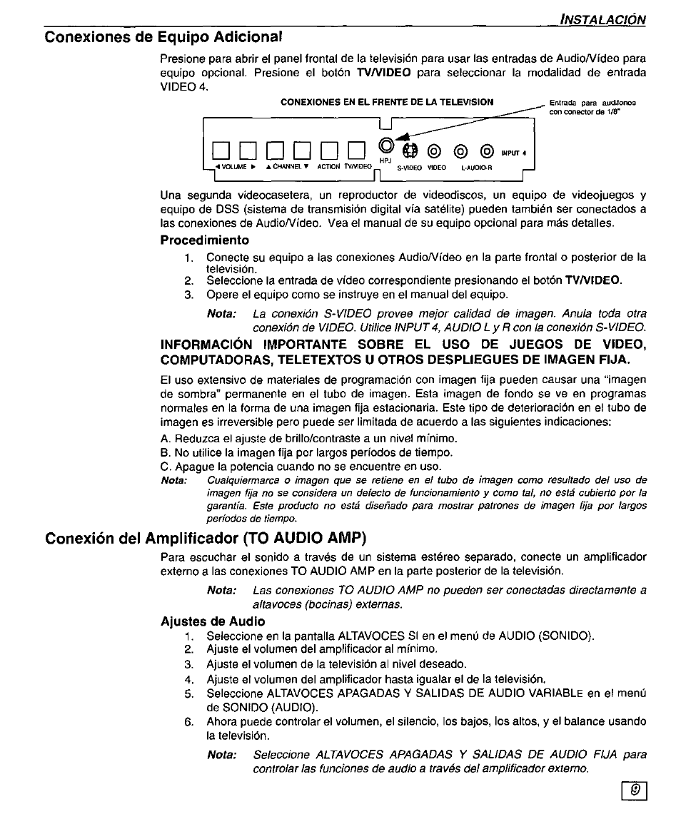 Conexiones de equipo adicional, Conexión del amplificador (to audio amp), Conexión del amplificador {to audio amp) | Panasonic CT-32SX30 User Manual | Page 39 / 56